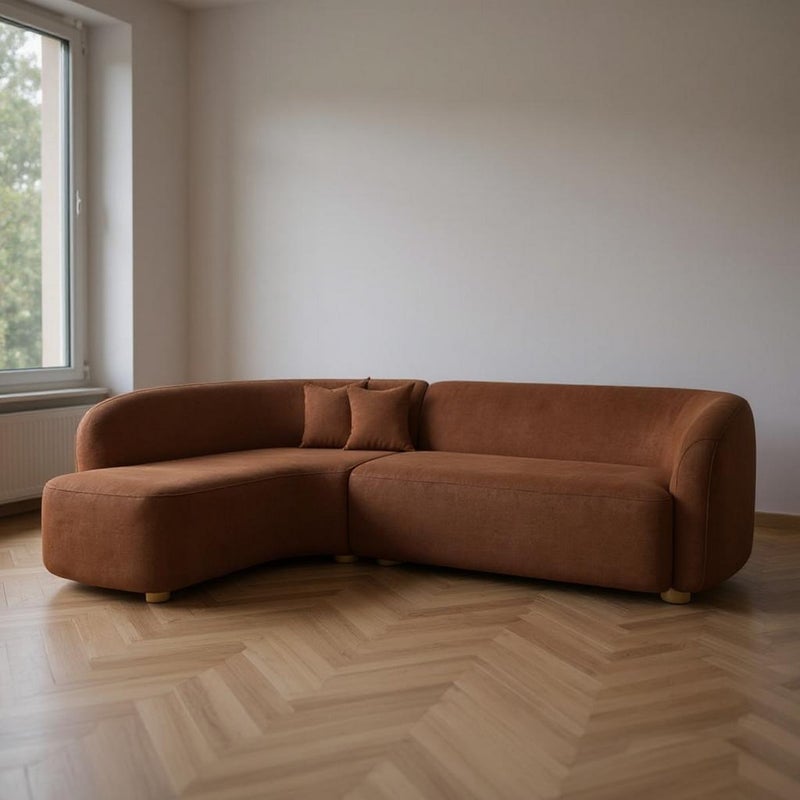 Malazhouse Beech Wood and Linen L-Shape Sofa - Brown - Image 1